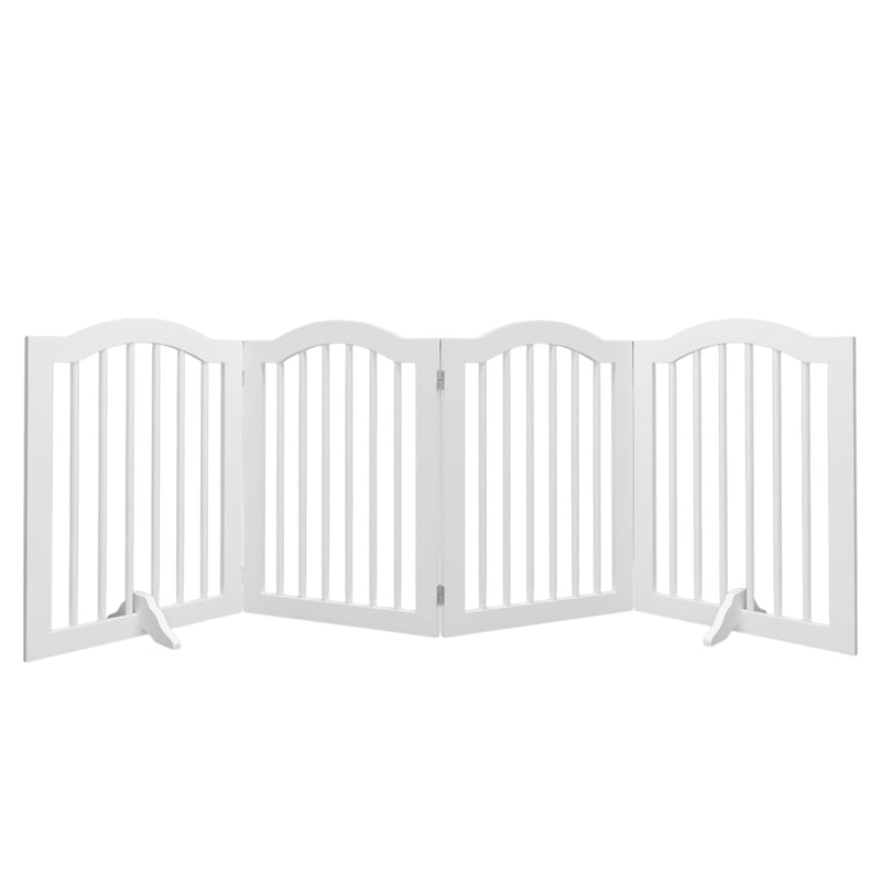 4 Panel Freestanding Pet Gate With Foldable Design And Support Feet - White