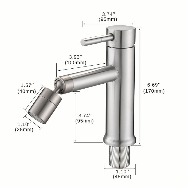 2 Mode Bathroom Faucet With 360 Degree Rotating Aerator For Sink