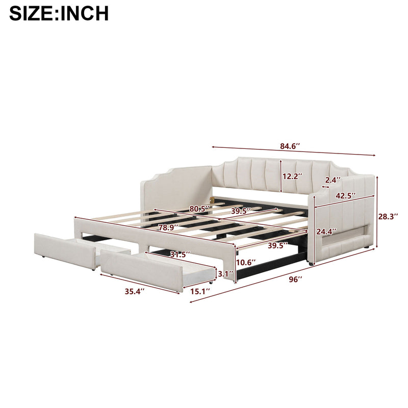 Extendable Daybed With LED Light And 2 Storage Drawers