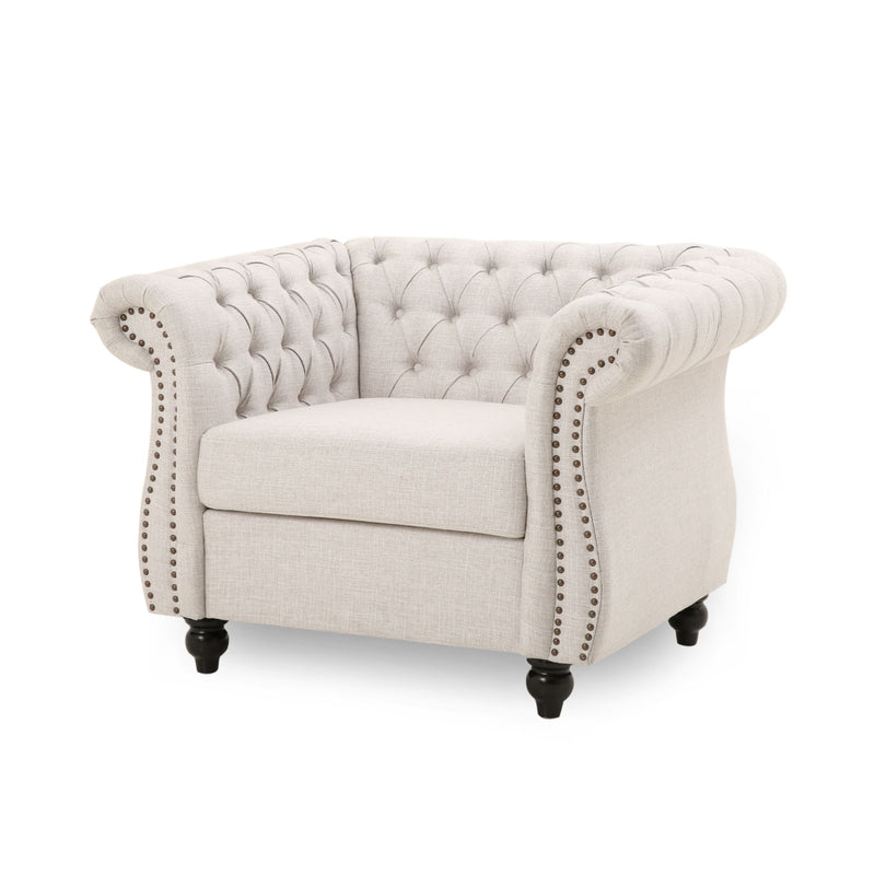 Nexuson - Upholstered Chesterfield Chair With Deep Tufted And Nailhead Trim