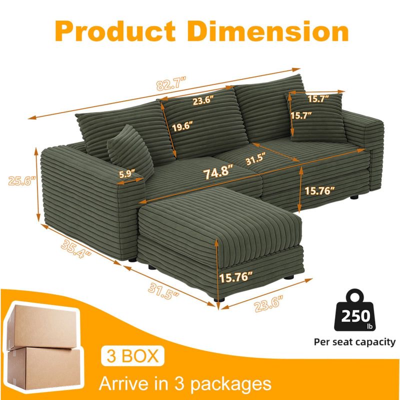 Deep Seat Convertible Sofa With Soft Pillows And Ottomans