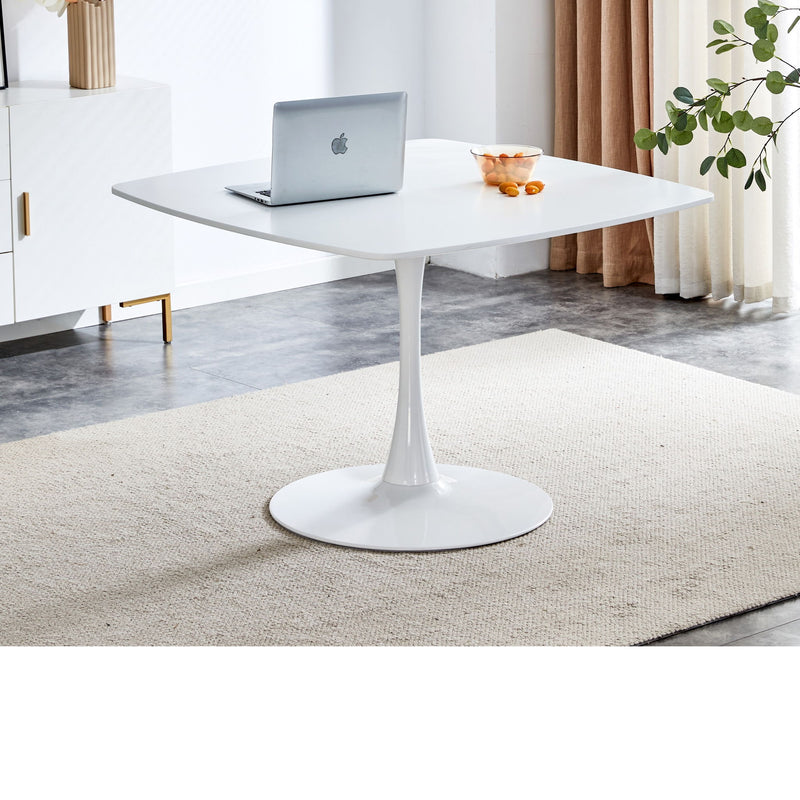 Table Mid-Century Dining Table For 4-6 People With Round MDF Table Top, Pedestal Dining Table, End Table Leisure Coffee Table - White