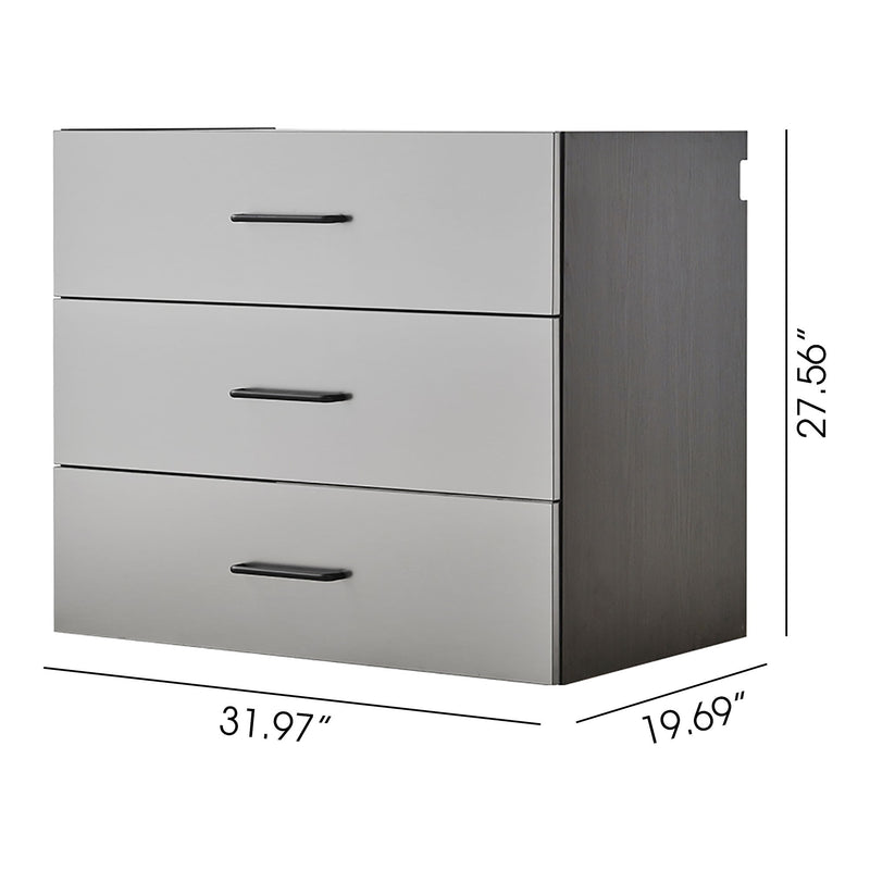 Astro Series - Metal Wall Mounted Base Drawer Storage Cabinet With Soft Closing Features - Metallic Gray