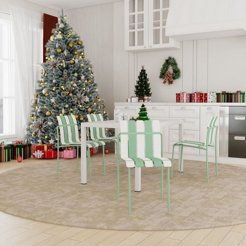 4 Piece Set Of Modern Color Block Designed Single Chairs With Long Table