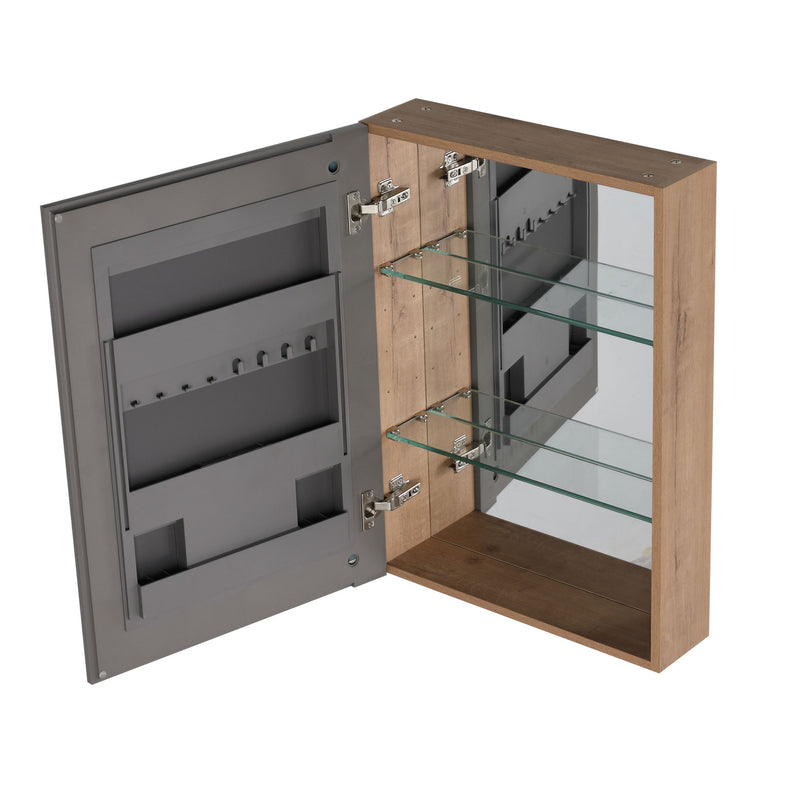 20" Wall Mounted Bathroom Mirror Cabinet With Adjustable Shelves Storage Cabinet - Imitative Oak