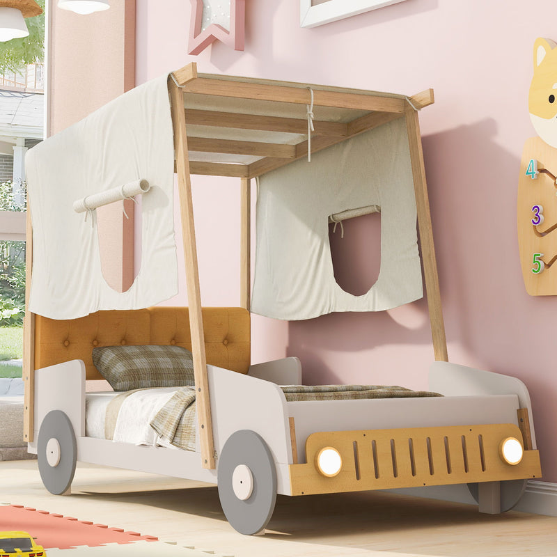 Car Bed With Pillow, Ceiling Cloth And LED