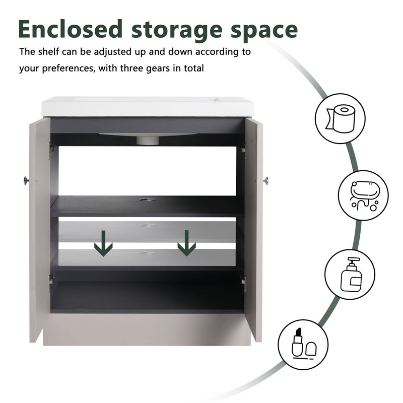 Contemporary Freestanding Bathroom Vanity With Resin Sink & Soft-Close Cabinet Doors
