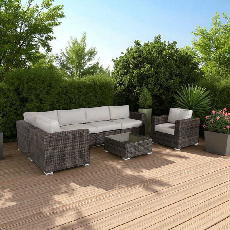 Wicker Seating Group Set With Table And Cushions