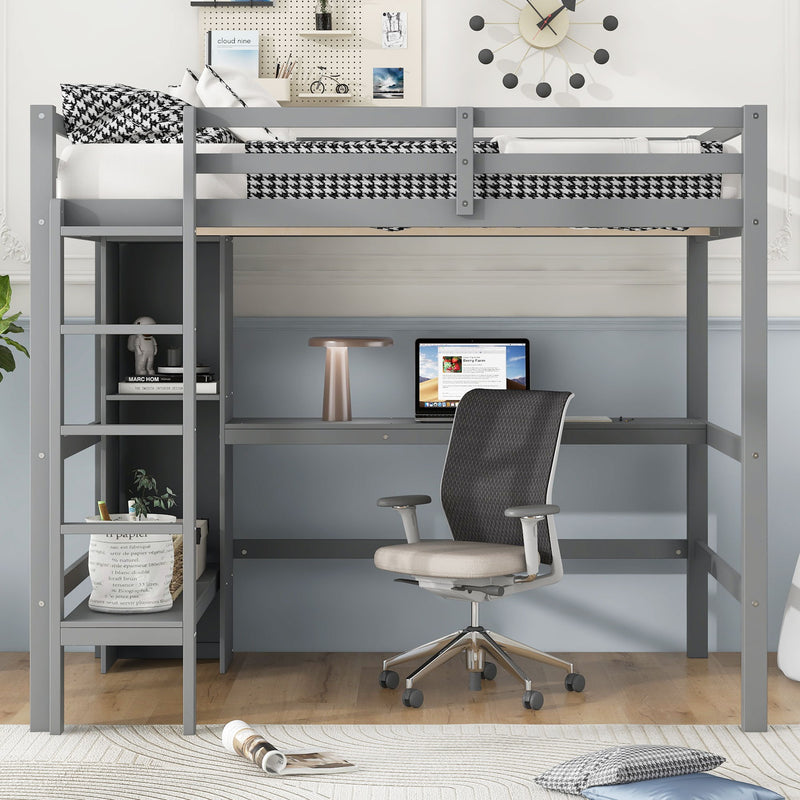 Loft Bed With Built In Desk And Multifunction Shelves