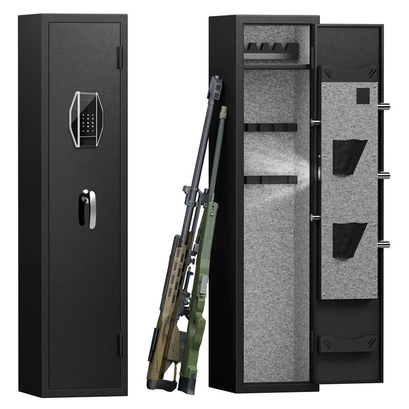 3 - 4 Gun Safe For Rifles And Pistols, Quick Access Password Gun Safe, High Security Metal Rifle Safe Locker With Removable Shelf And 2 Adjustable Gun Slots - Black