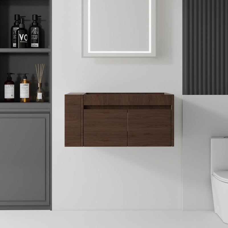 Floating Bathroom Vanity Cabinet, Soft Close Double Drawers, Open Side Storage, Wall Mounted, Cabinet Only