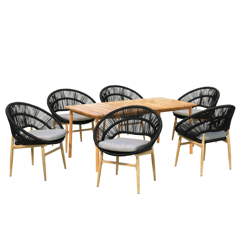 Cyril - Outdoor Patio 7 Piece Dining Set With Wicker Chairs And Table - Dark Gray / Teak