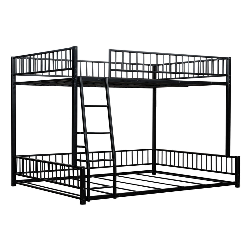 Bunk Bed Frame With Ladder And Safety Guardrails