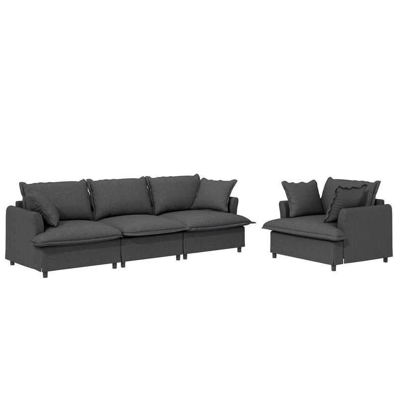Living Room Set Modular Sectional Couch, Upholstered Sofa & Armchair & Movable Ottoman