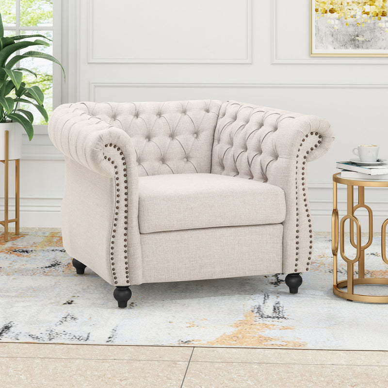 Nexuson - Upholstered Chesterfield Chair With Deep Tufted And Nailhead Trim