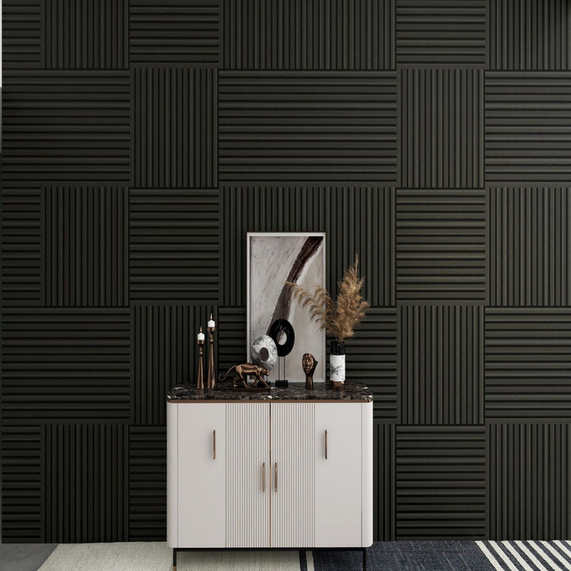 Acoustic Panels With Strip Design, Sound Absorbing Wall & Ceiling Panels (Set of 4) - Matt Black