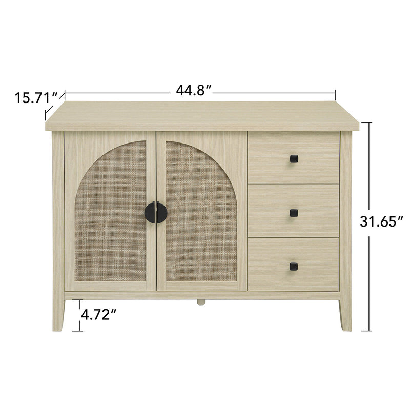 Rattan 2 Door 3 Drawer Cabinet, Suitable For Bedroom - Natural
