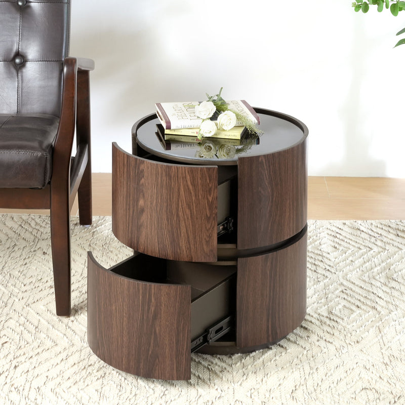 Elegant Italian High Grade Double Layer Storage Round Side Table - Brown / Black