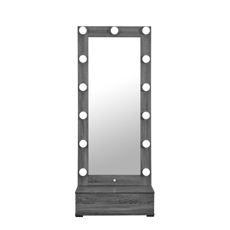Lorena - Tall Mirror With Drawer And Speakers LED Lighting - Gray