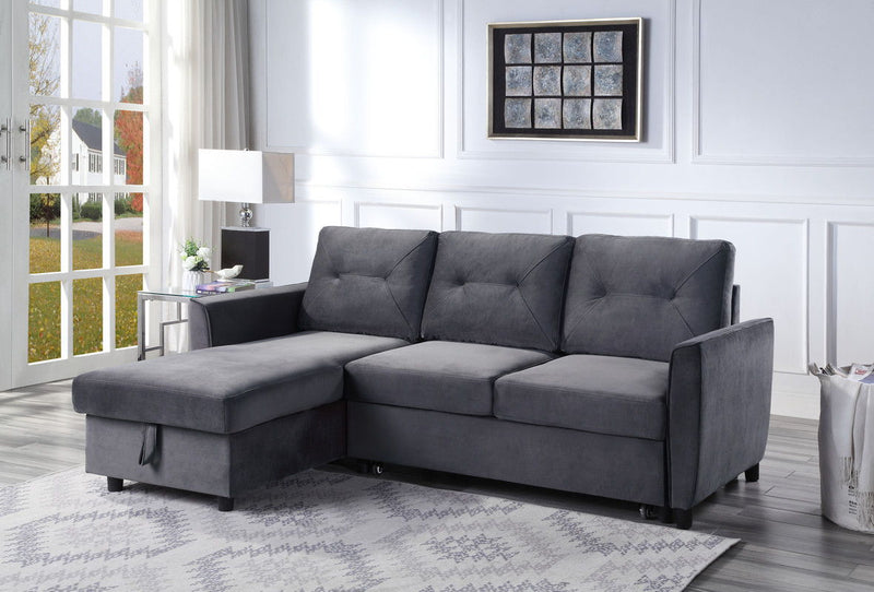 Hudson - Reversible Sleeper Sectional Sofa With Storage Chaise - Dark Gray