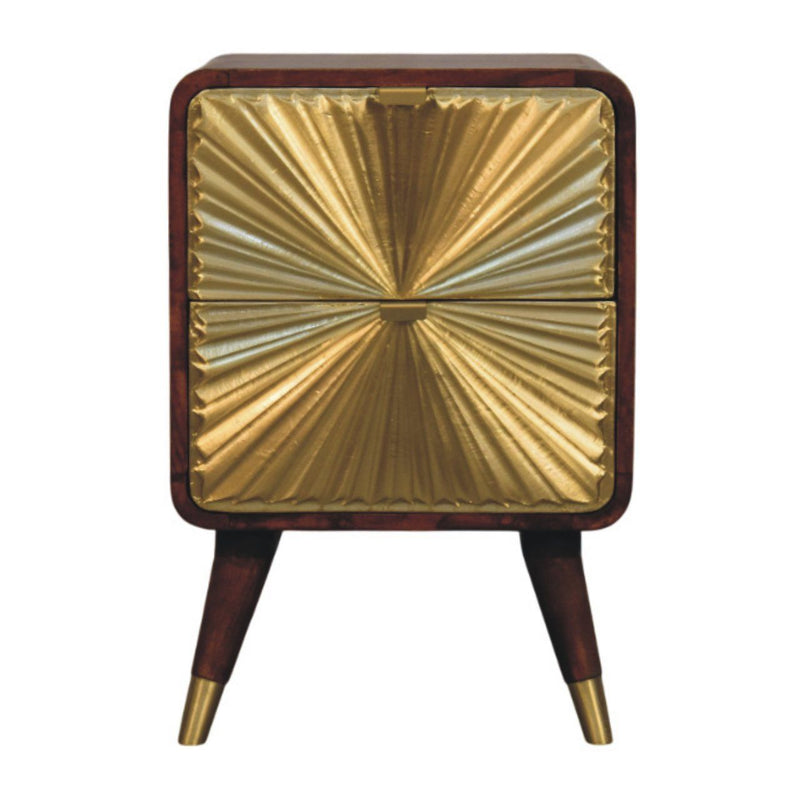 Avora - Brass Embossed 2 Drawer Nightstand - Brown / Golden