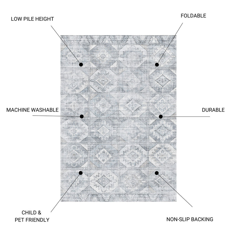 Toucan - 5' X 7' Washable Non - Slip Area Rug - Silver