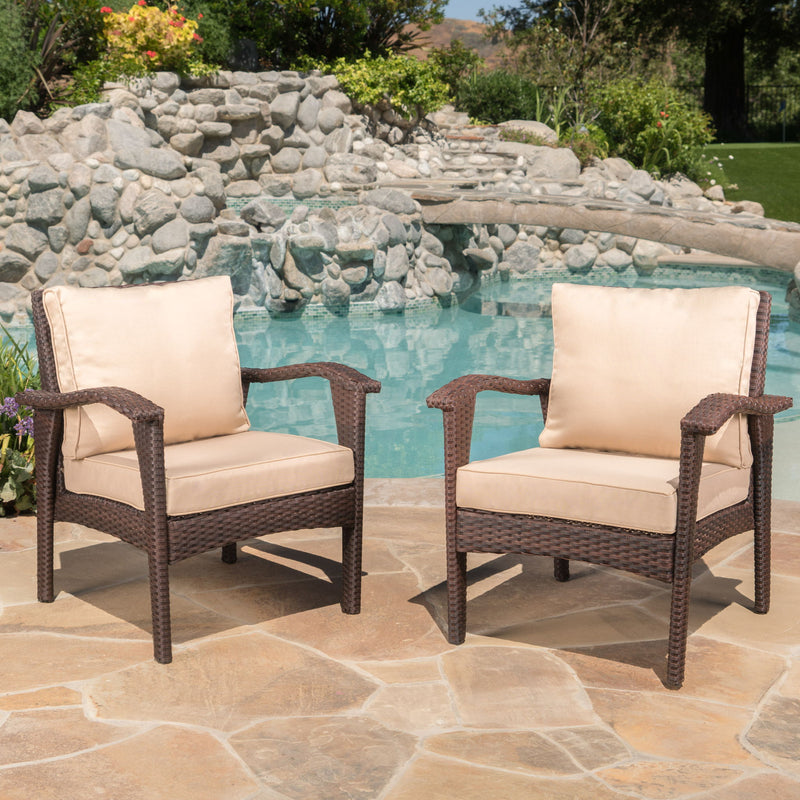 Honolulu - Club Chair (Set of 2) With Weather Resistant Wicker And Cushions - Brown / Tan