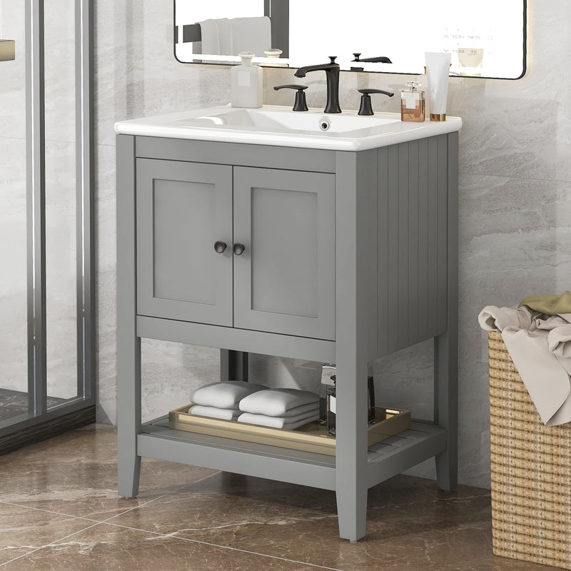 Modern Bathroom Vanity With Sink And Open Shelf