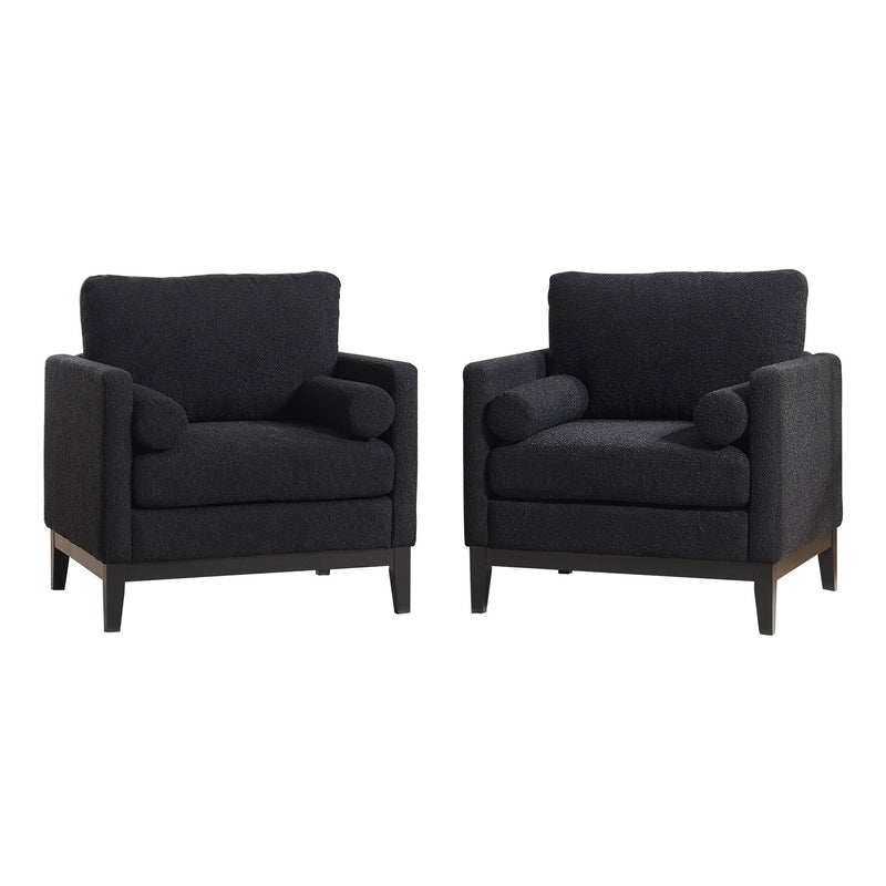 Wide Modern Farmhouse Performance Accent Chair With Legs, Wood Base