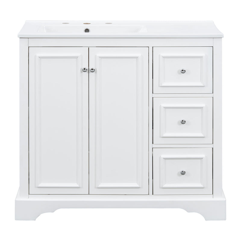 Bathroom Vanity With Sink, Soft-Close Doors, Adjustable U-Shelf, 3 Drawers