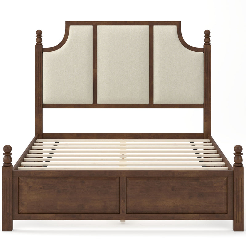 Farmhouse Platform Bed Frame & Tall Upholstered Headboard