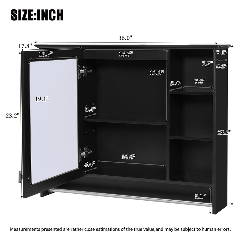 Modern Wall Mounted Mirror Cabinet With Adjustable Shelf, Soft Close Door, And Towel Bar