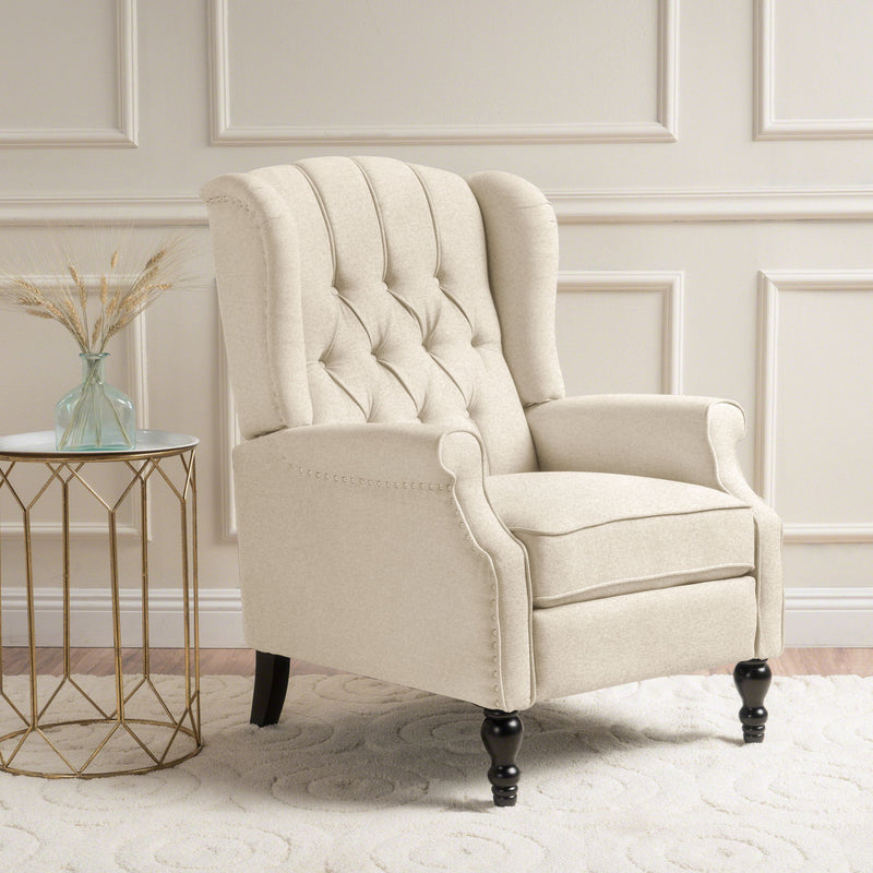 Armchair Recliner With Pushback Mechanism And Wingback Design