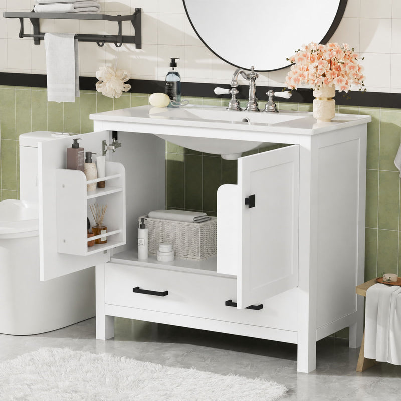 Bathroom Vanity With Sink, Soft Close Doors, Double Shelves & Divided Drawer