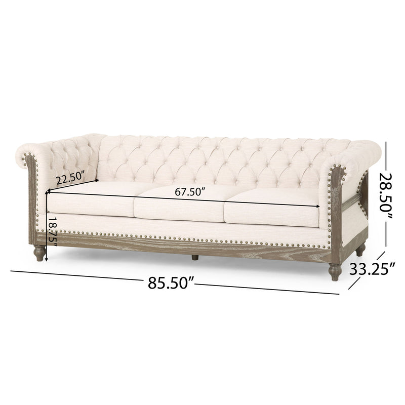 Comfy 3 Seat Sofa With Wooden Legs, Retro Style For Living Room