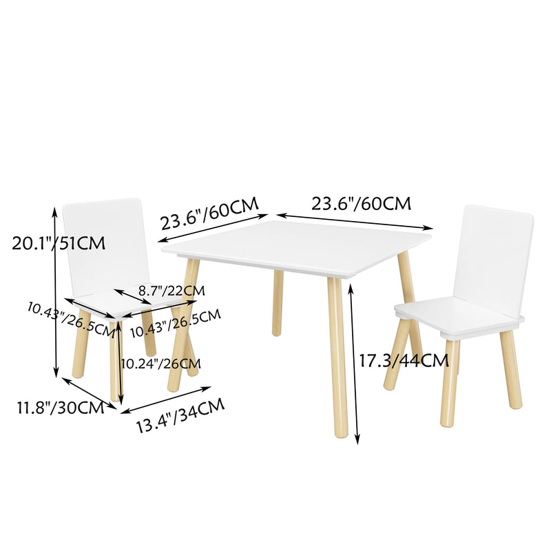 Kids Table And 2 Chairs Set, 3 Piece Toddler Activity Play - White