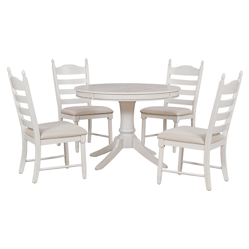 5 Piece Retro Functional Dining Table Set With Extendable Round Table And Upholstered Chairs