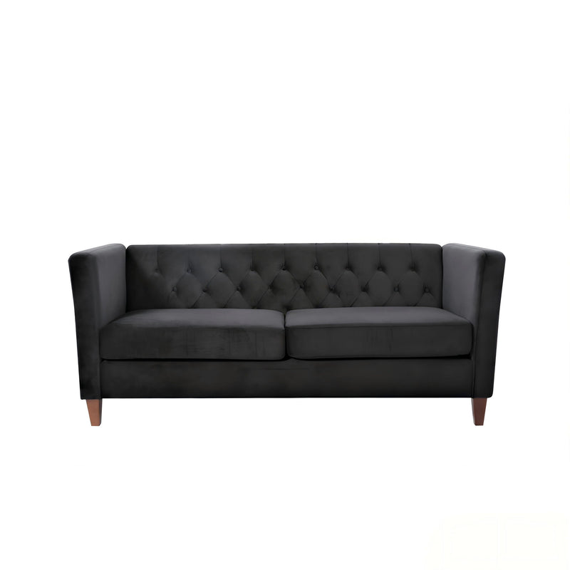 Button Tufted Loveseat, 2 Seater With Square Arm Couch For Living Room - Black