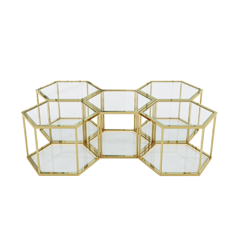 Modern Coffee Table With Double Layer Tempered Glass And Polygonal Design
