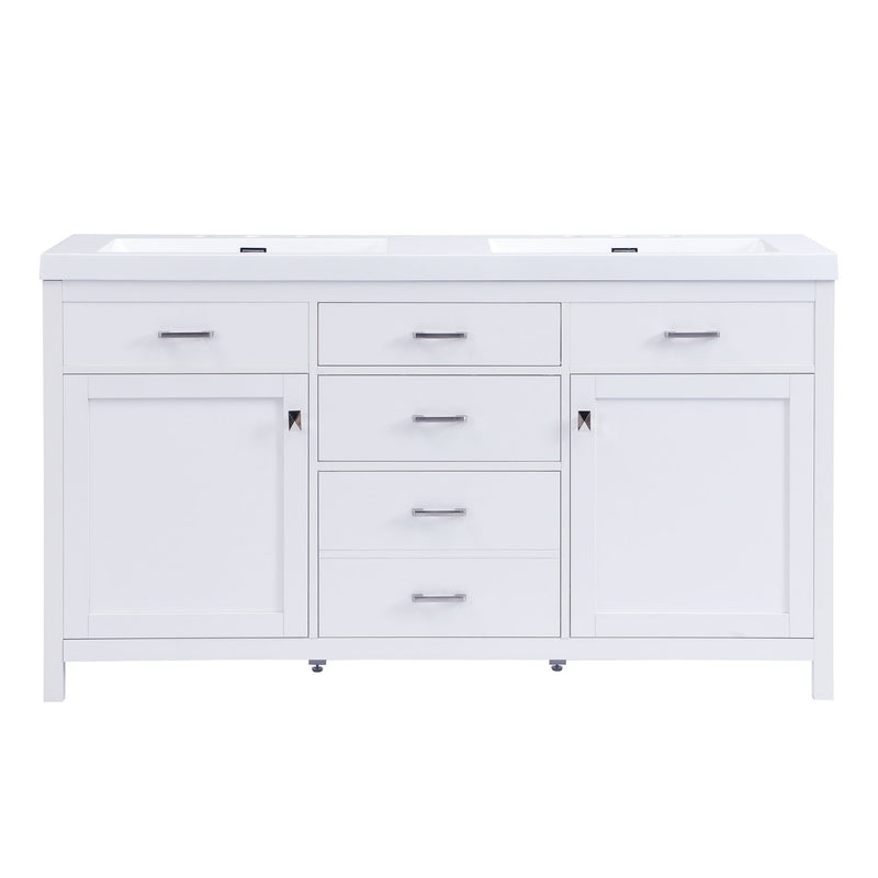 Double Sink Bathroom Vanity With Top, Soft Closing Doors & Drawers, Tip Out Drawer, 2 Cabinet Doors, Adjustable Shelf - White