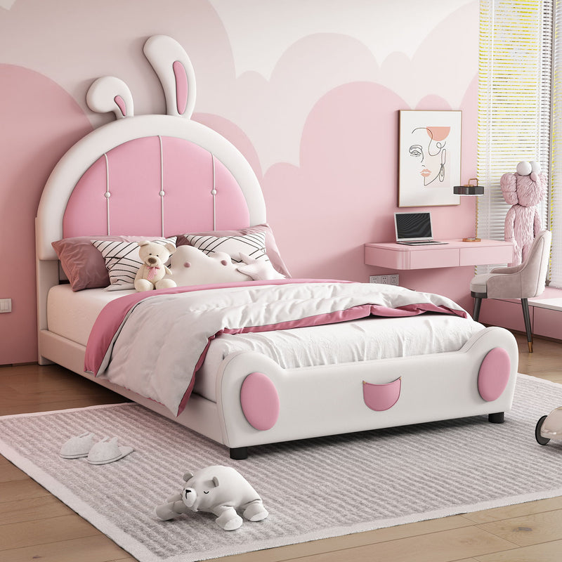 Upholstered Platform Bed With Rabbit Shaped Headboard