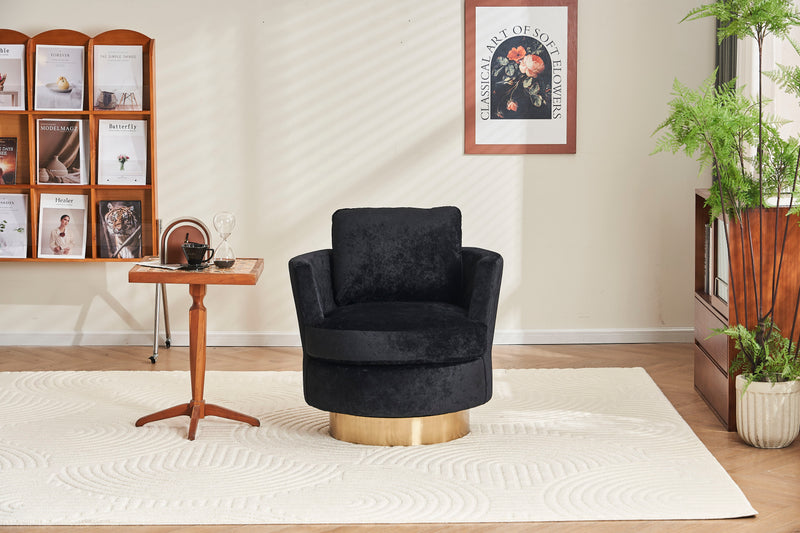 Velvet Swivel Barrel Chair, Swivel Accent Chairs Armchair For Living Room, Reading Chairs For Bedroom Comfy, Round Barrel Chairs With Stainless Steel Base - Black