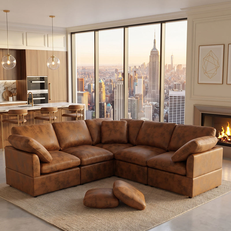 Modular Cloud Sectionals Sofa, Freely Configurable Corner - Light Brown