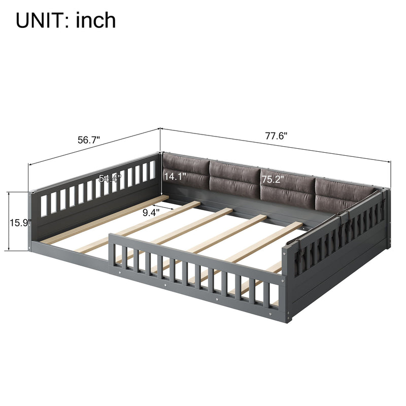 Upholstered Platform Bed With Guardrail And Pillow