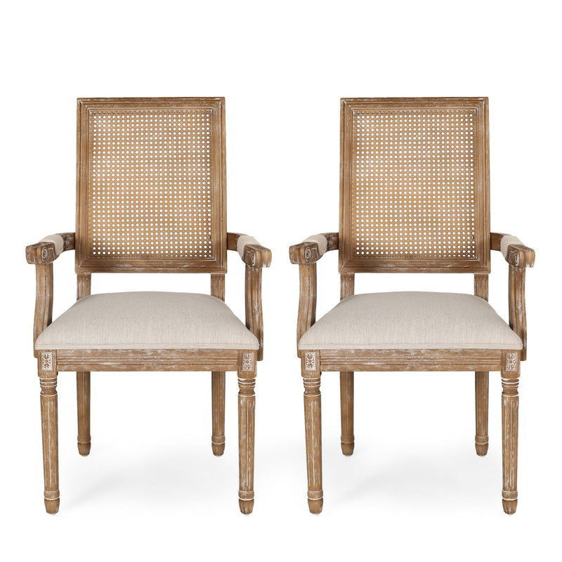 Upholstered Dining Chair With Cane Backrest