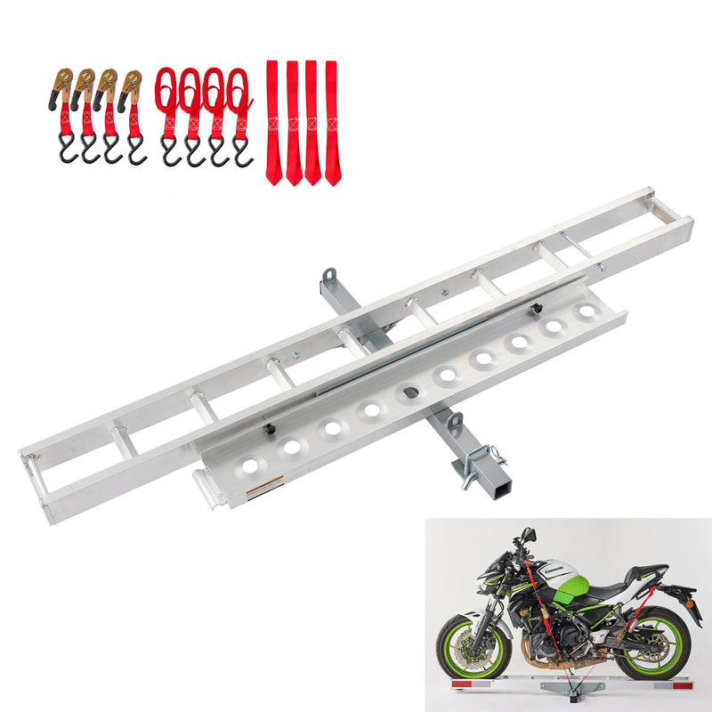 Motorcycle Hitch Mount Carrier With Ramp, Rust-Resistant - Silver