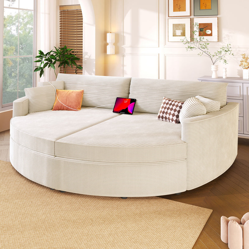 Oversized Double Chaise Lounge Sofa With USB Ports