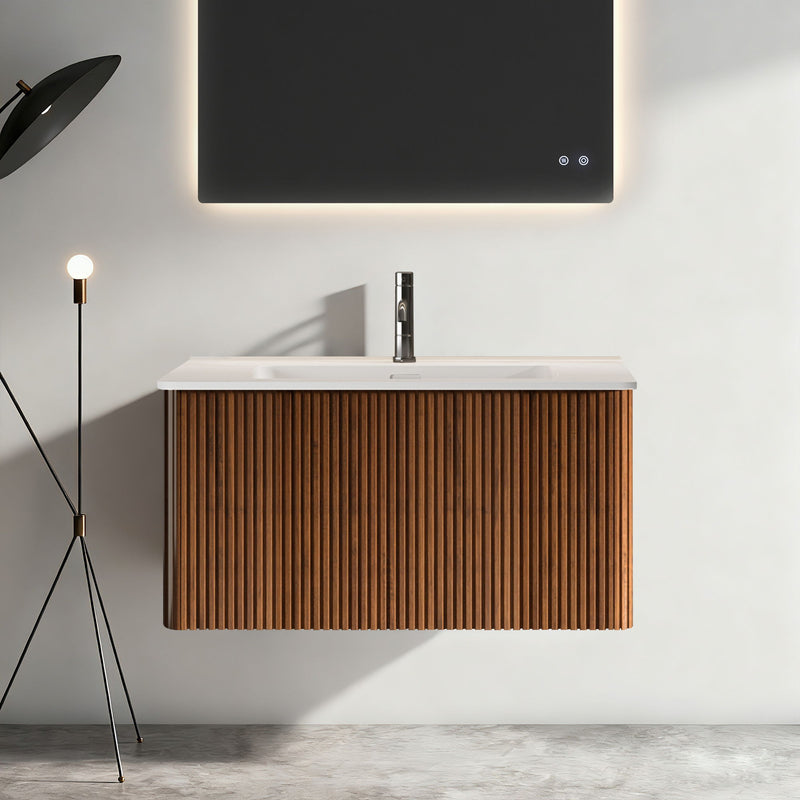 Etna - Striped Bathroom Vanity With Ceramic Sink, Wall Mounted Floating Bathroom Vanity For Modern Bathroom