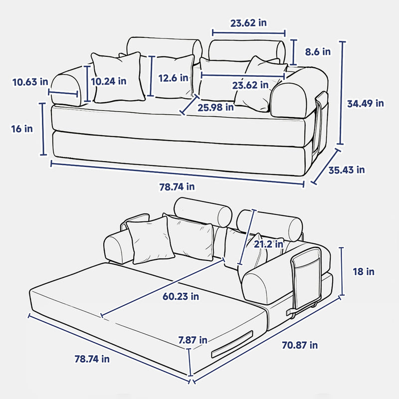 Convertible Sleeper Sofa Bed With High Density Compressed Sponge For Living Room - Red Striped