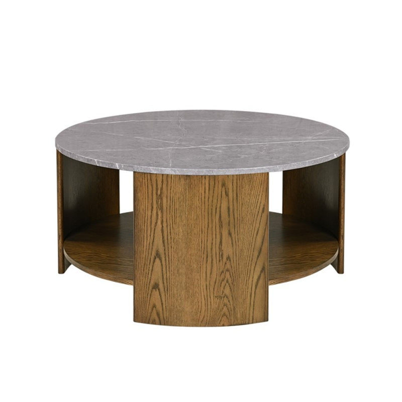Keegan - Round Coffee Table With Shelf - Oak